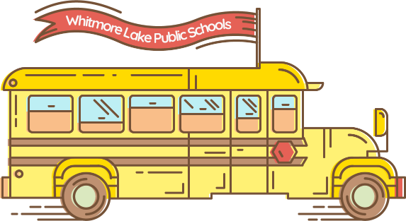 An illustrated graphic of a yellow school bus with a banner on the top that says 'Whitmore Lake Public Schools'.