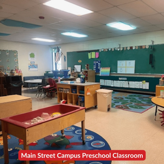 An empty classroom at the Preschool at the Main Street Campus for Whitmore Lake Public Schools