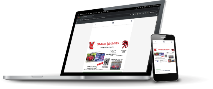 A laptop and a mobile phone with both screens showing the Whitmore Lake Public Schools PeachJar website.