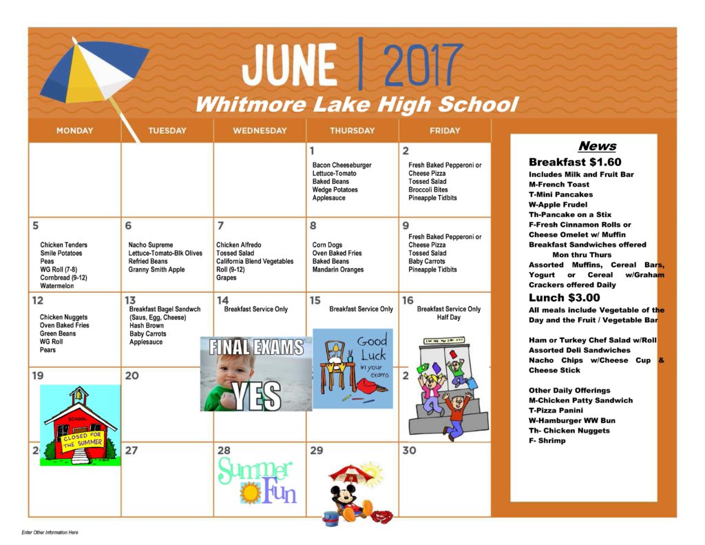 2017 June 5Day CalendarHS.Final Whitmore Lake Public Schools